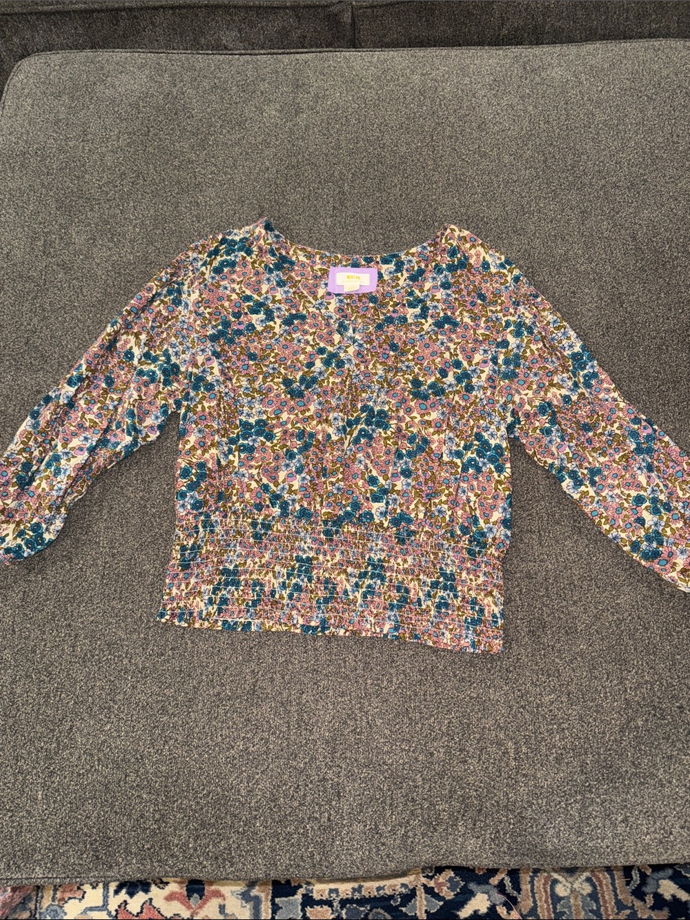 NWOT Maeve by Anthropology Teal, Pink & Olive Floral Peasant Top